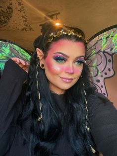 Fairy Godmother Makeup Ideas, Fairy Stage Makeup, Fairy Butterfly Makeup, Fairy Makeup For Halloween, Fairy Makeup Ideas Fantasy, Glitter Fairy Makeup, Cute Fairy Makeup, Easy Fairy Makeup, Garden Fairy Makeup