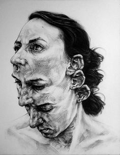 a black and white drawing of a woman's face