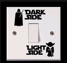 a light switch cover with the words dark side and yoda in black on it