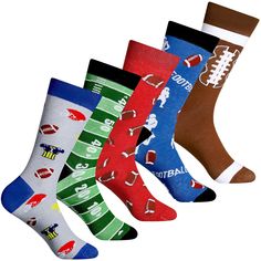 PRICES MAY VARY. Creative Socks: football socks in different colors come in different patterns, offering you more choices to match with different outfits, wear these novelty socks will draw people's attention easily, get many compliments and make you stand out from the crowd Soft and Breathable: football novelty socks are made of 80 percent cotton, 15 percent polyester and 5 percent spandex, full of flexibility, soft and breathable, can absorb sweat quickly to keep your feet dry throughout the d Creative Socks, Football Dress, Mens Novelty Socks, Boys Socks, Football Socks, Basketball Socks, Socks Gift, Sport Player, Men's Socks