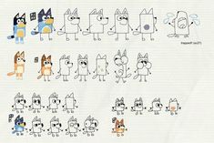 an image of cartoon dogs drawn on lined paper with marker pens and pencils in it