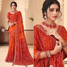 Red & Orange colored saree is made from chiffon fabric which is highlighted with beautiful printed with lace border & tassles as shown. Comes along with unstitched chiffon blouse piece which you can customise as per your design/style. Occasion - You can wear this saree for festive and functions. Note:- the actual product may differ slightly in color and design from the one illustrated in the images when compared with computer or mobile screen. Measurements: Saree : Chiffon : 5.5 Mtrs Blouse : Chiffon : 0.8 Mtr Material: Chiffon Stitch Type: Unstitched Country of Origin: India Care Guide: Dry Clean Saree With Lace Border, Printed Chiffon Saree, Saree Chiffon, Blouse Chiffon, Mobile Screen, Lace Border, Chiffon Saree, Chiffon Blouse, Print Chiffon