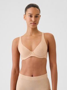 Ultra breathable, light as air spacer bra.  Unlined cups with underwire.  Convertible, adjustable straps unhook at back for cross-back option.  Adjustable hook and eye back closure.  This product was made in a factory that runs the Gap Inc.  P. A. C. E.  Personal Advancement & Career Enhancement) program.  P. A. C. E.  is our educational program that helps the women who make our clothes build the skills, knowledge, confidence & resilience needed to advance in work & life.  Learn more here.  Supp Gap Fitted Seamless Bra, Supportive Medium Bust Support Bra For Summer, Everyday Bra With Padded Cups, Fitted Bra With Removable Pads For Everyday, Supportive Underwire Bra In Beige, Solid Bra With Adjustable Straps And Medium Support, Everyday Fitted Bra With Medium Bust Support, Everyday Fitted Bra With Removable Pads, Solid Underwire Bra With Padded Cups