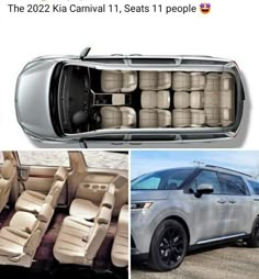 an image of the inside of a car with seats on it and in another photo