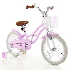 Our cute 16 in. children's bike will let your little 1 enjoy riding. Designed with adjustable handlebar and seat height, it's suitable for 4-years to 8-years old kids or toddlers with 41.5 in. to 51 in. H. Note: Measure kid's INSEAM and compare with SADDLE HEIGHT to check if the rider can touch the ground. Meanwhile, 2 anti-slip and shock-absorbing wheels can move safely and smoothly on flat surfaces. Kids won't feel uncomfortable when sitting on the smooth seat even after long-term riding. Besides, if kids want to stop the bicycle, there is a hand brake and a coaster brake for them to choose. Color: Purples/Lavenders. Gender: unisex. Baby Pink Bike, Scooter Helmet, Outdoor Biking, Riding Toys, Balance Bike, Brake Pedal