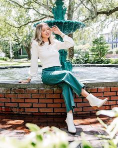 Reach Out Cream White Ruffled Sweater It's All A Dream Green Crop Jeans Ruffled Sweater, Crop Jeans, Outfit Goals