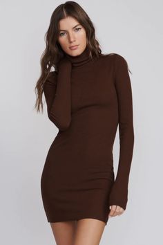 Cut from a butter soft ribbed cotton and model blend, our mini turtleneck dress is form-fitting, ultra flattering and lightweight. This mini dress is the perfect day to night essential. Style with your favorite oversized blazer or a pair of high knee boots. Size & Fit Information Fits true to size, take your normal size Designed for a slim fit 47% Cotton 47% Modal 6% Spandex Model is 177 cm/5'10" and is wearing a size S Machine wash cold. Non-chlorine bleach. Tumble dry low. Cool iron. Do not dr Cuffed Sleeve Dress, Turtleneck Mini Dress, High Knee Boots, Long Sleeve Turtleneck Dress, Turtleneck Dress, The Perfect Day, Crewneck Dress, Long Sleeve Turtleneck, Turtle Neck Dress