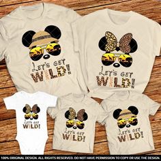 These fun and vibrant shirts are made from lightweight and breathable 100% cotton fabric and feature an all-over print of an African safari with various wild animals scattered throughout. The Mickey and Minnie shirts feature an iconic Disney illustration of both characters on the front, making these shirts even more eye-catching and unique. Whether you’re hitting the parks or going on an African safari, no one can resist these adorable Animal Kingdom Let's Get Wild family shirts! Mickey And Minnie Shirts, Minnie Shirts, Invitation Mickey Mouse, Couple Disney, Mickey Mouse Png, Animal Kingdom Shirts, Minnie Shirt