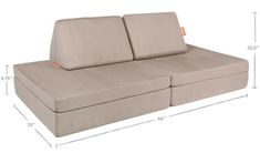 an image of a couch with two seats on it's back and measurements for each seat