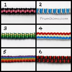 four different colors of beaded bracelets with instructions to make them look like beads