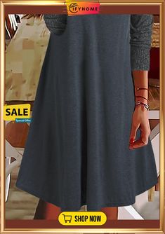 Casual Long Sleeve Dress Casual Mid-length Mini Dress For Fall, Casual Fall Mini Dress, Mid-length, Casual A-line Winter Dresses, Fall Solid Color A-line Mini Dress, Fall A-line Mini Dress Solid Color, Casual Solid Color Fall Dresses, Casual Gray Long Sleeve Dress, Casual Shift Mini Dress For Fall, Casual Stretch Midi Dress For Fall