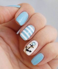 Anchor Nail Designs, Manicures Ideas, Nautical Nail Designs, Sailor Nails, Anchor Nail Art, Summer Manicures, Summer Nails 2018, Beach Themed Nails, 2019 Nails