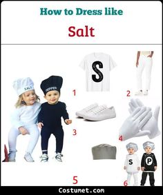 the instructions for how to dress like salt and pepper shaker costumes are shown in this page