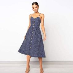 SALE $59.99-$44.99 Casual Cotton Maxi Dress With Button Closure, Summer Midi Sundress, Summer Button-up Cotton Maxi Dress, Summer Cotton Button-up Maxi Dress, Summer Cotton Button-up Dress, Summer Button-up Cotton Dress, Summer Button-up Maxi Dress With Pockets, Cotton Midi Dress For Summer, Midi Sundress For Summer Outings