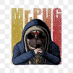 a pug wearing sunglasses and a hoodie sticker