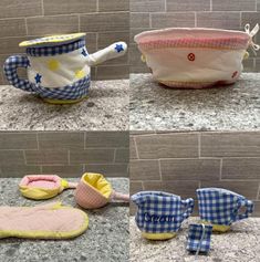 Brand: Pottery Barn Kids  Items: Fabric Dishes that include-  Tea Pot  Tea Cup  Creamer Cup  Tea Bag  Large Pot  2 Small Sauce Pans  Pot Holder  Condition: Preowned in very good condition! No rips, stains or blemishes. Just loads of cuteness for fun imaginative play.  (Q2) Sauce Pans, Soft Play, Kids Fabric, Kids Items, Preschool Toys, Cup Tea, Pot Holder, Pots And Pans, Pottery Barn Kids