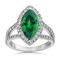 Ring 14K Marquise And Round Cut Emerald With Diamonds 3.35 Carats Ruby Diamond Engagement Ring, Round Diamond Wedding Rings, Unusual Engagement Rings, Emerald Ring Engagement Diamond, Marquise Cut Engagement Ring, Marquise Diamond Engagement Ring, Green Emerald Ring, Engagement Ring Photos, Rings Unique