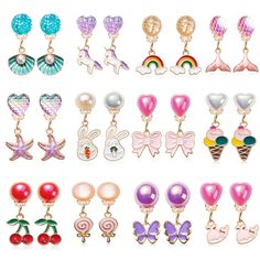 PRICES MAY VARY. Girls Clip on Earrings Set: Kids clip on earrings have a variety of interesting styles and vibrant colors, Such as purple butterfly, unicorn, cat, mermaid, fruit, rainbow, ice-cream, lollipop, colour flower. These kids jewelry earrings dress up set are wear with a variety of styles Cute And Comfortable Earrings Clip: Small clip earrings for girls 4-12 are made of alloy with long durability. Toddler clip on earrings with rubber pads, comfortable to wear. The magnetic earrings for Cute Spring Party Earrings, Spring Party Cute Earrings, Mermaid Fruit, Fruit Rainbow, Toddler Earrings, Toddler Dress Up, Comfortable Earrings, Cat Mermaid, Earrings Kids