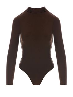 CHOCOLATE|0 Solid Fitted High Neck Turtleneck, Trendy Fall Bodysuit In Elastane, Brown Fitted Long Sleeve Bodysuit, High Neck Bodysuit For Winter, Fitted Brown Long Sleeve Bodysuit, Trendy Brown Long Sleeve Bodysuit, Trendy Elastane Bodysuit For Fall, Fitted Brown Long Sleeve Turtleneck, Fitted Brown Turtleneck With Long Sleeves