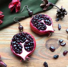 Garnet Pomegranate Earrings Chunky Fruit earrings Round Dark Red earrings Luxury Garnet jewelry Long Handmade Burgundy Earrings For Gift, Garnet Pomegranate, Dark Red Earrings, Pomegranate Necklace, Pomegranate Earrings, Jewelry Chunky, Earrings Luxury, Fruit Earrings, Earrings Round