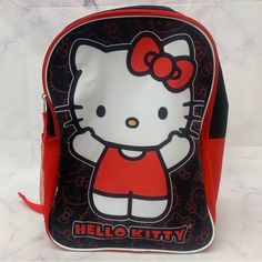 Hello Kitty Black/ Red Backpack 15" Nwt Hello Kitty Rectangular Backpack For Back To School, Hello Kitty Print Backpack For Back To School, Black School Backpack With Cat Design, Black Cat Design Backpack For School, Black Cat Design School Backpack, Hello Kitty Print Backpack For Students, Student Backpack With Hello Kitty Print, Black Backpack With Cat Design, Red Hello Kitty School Bag