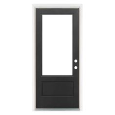 a black door with white trim on the front and side panels, against a white background