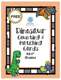 dinosaur counting and matching cards with free printables for 1st - 4th grade students