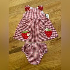 Nwt. So Cute! Bundle And Save! Red Cotton Dress For Playdate, Red Fitted Dress For Playdate, Cute Red Cotton Dress, Red Cotton Dress For Playtime, Red Spring Playtime Dresses, Strawberry Dress, Kids' Dresses, So Cute, Red White