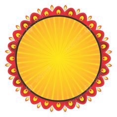 an orange and yellow circular design with red flowers in the center on a white background