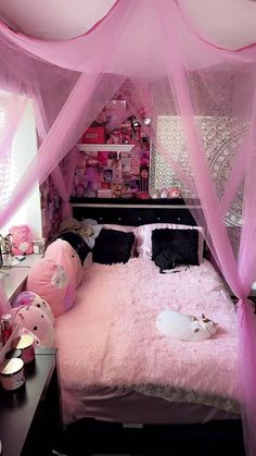 Cute Kawaii Things To Buy For Aesthetic Kawaii Room Bimbocore Room Decor, Hype Beast Bedroom Pink, 2000s Girly Bedroom Aesthetic, Mcbling Aestethic Room, Canopy Bed Y2k, Maddie Perez Bedroom, Pink And Black Room Aesthetic Baddie, Channel Room Aesthetic, Hot Pink And Black Room Aesthetic