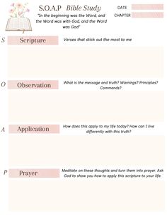 the bible study worksheet is shown in pink and white with flowers on it