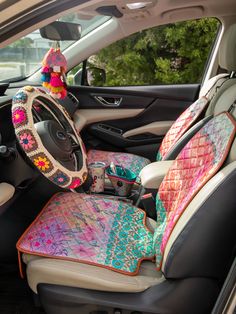 Car Seat Protector - Pink Watercolor Patchwork-view 1 Hippie Car, Car Things, Beach Cars, Car Seat Protector, Girly Car, Car Interior Design