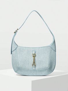 COMMUTE FASHIONABLE METALLIC DETAIL ZIPPER SHOULDER BAG Blue Glamorous,Fashionable   PU Leather Plain,Textured Pattern Saddle Bag   Women Bags, size features are:Bust: ,Length: ,Sleeve Length: Trendy Shoulder Bag With Metal Hardware For Errands, Hiking Accessories, Portable Bag, Camping Bag, Genuine Leather Bags, Wreath Designs, Saddle Bag, Bag Women, Blue Bags