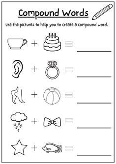 compound words worksheet with pictures to help students learn how to write and use them