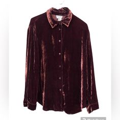 This Ultra Soft Velvet Shirt Is An Instant Upgrade For Casual Looks Or An Easy Dressy Choice. Button Cuffs. Nwot Never Worn Burgundy Button-up Top For Fall, Fall Burgundy Button-up Tops, Collared Burgundy Top With Button Closure, Burgundy Collared Top With Button Closure, Burgundy Button-up Shirt With Button Closure, Classic Burgundy Button-up Shirt, Winter Button-up Blouse With Buttons, Velvet Button Up Shirt, Taylor Red