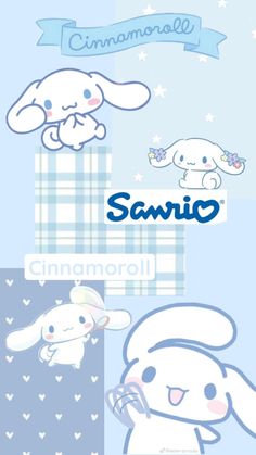 an image of some cartoon animals and the words sanrioi on it's side