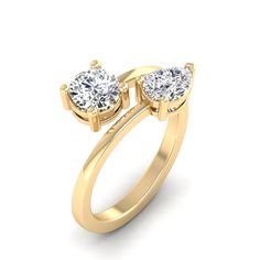 This exquisite two stone diamond ring features two pear and round shaped diamonds, creating a stunning and unique design that is sure to catch the eye. The diamonds are elegantly set in a high-quality metal band, making it a perfect choice for a special occasion or as a beautiful gift for a loved one. Metal: 14K Gold Setting Type: Prong Rhodium Finish: Yes, on White Gold Lab Diamond Details: Weight: 1.50 Shape: Round and Pear Number: 2 Average Cut: Very Good Average Color: F-G Average Clarity: V Pear-shaped Diamond Ring With Tension Setting, Timeless Pear-shaped Diamond Anniversary Ring, Pear-shaped Three Stone Diamond Ring For Formal Occasions, Anniversary Pear-shaped Diamond Ring With Single Cut Diamonds, Formal Three Stone Pear-shaped Diamond Ring, Formal Three-stone Pear-shaped Diamond Ring, Anniversary Pear-shaped Single Cut Diamond Ring, Formal Pear-shaped Three Stone Diamond Ring, Yellow Gold Pear Diamond Ring For Anniversary