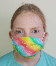 100% Cotton Pleated Face Mask Made with a double layer of cotton fabric, There is an opening in the bottom to insert extra filtration. Adult - Adult Size - Approx 8 inches wide, 3 inches on short ends and 8 inches long . Ear loop elastic is approx 6 inches. - Larger Adult Size - Approx 9 inches wide, 3 inches on short ends and 8 inches long. Ear loop elastic is approx 6 inches. Child - Small - Approx Age 4-6yrs - 5 inches wide, 3 inches on short ends and 6 inches long . Ear loop elastic is appro Dinosaur Outfit, Rainbow Face, Kids Face Mask, Unicorn Face, Reusable Face Mask, Beautiful Mask, Party Skirt, Girl Party, Ear Loop