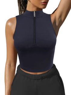 PRICES MAY VARY. [MATERIAL] - Moisture-wicking, breathable and stretchy fabric keeping you dry and comfortable during exercise, and enjoy the joy of yoga and exercise. [FEATURES] - Athletic shirts,sleeveless crop tops,1/2 zip up collar,high neck,sexy slim fit,cropped length,simple in design,workout yoga tops,seamless tops,built in shelf bra.Gives you maximum freedom of movement. [DESIGN] - Workout tank tops built-in removable paddings, and wear it with the padding in or out depand on your wish. Movement Design, Long Sleeve Workout Shirt, Yoga Short, Slim Fit Crop Top, Short Tank Top, Workout Tops For Women, Womens Halter Tops, Yoga Tank Tops, Gym Tops