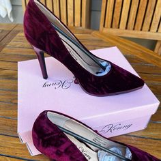 Never Worn Crushed Velvet Red/Maroon Heels Party Court Shoes With Red Sole, Elegant Burgundy Heels For Night Out, Maroon Heels, Red Velvet Heels, Classy Heels, Velvet Heels, Heels Classy, Red Maroon, Crushed Velvet