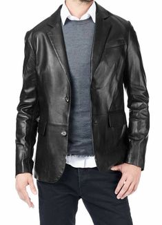 New Men's Genuine Lambskin Real Leather Blazer Jacket Motorcycle TWO BUTTON Slim fit Coat on Storenvy Mens Leather Blazer, Lambskin Leather Blazer, Lambskin Coat, Black Leather Blazer, Slim Fit Coat, Slim Fit Blazer, Leather Blazer Jacket, Mens Black Leather, Mens Leather