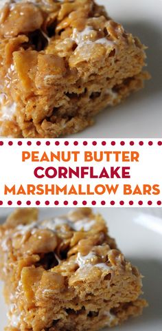 peanut butter cornflake marshmallow bars on a white plate