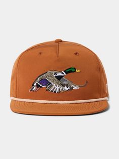 Nylon

Plain back
Adjustable snapback 

Cap Sizing:
Max size of snapback hat is approximately 23 1/2" circumference with a 5" c Camp Hat, Yellow Accents, Best Seasons, Mallard, Looking Good, Black Accents, Cotton Rope, Snapback Cap, Snapback Hat