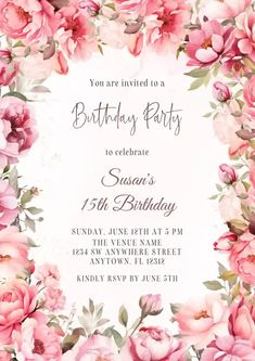 a birthday party with pink flowers and greenery