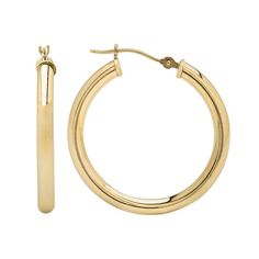 Earring Details: Length: 1.11-in. Backings: click-it Metal: 10k gold Size: One Size. Color: Yellow. Gender: female. Age Group: adult. Classic 14k Stamped Hoop Earrings, Formal Hoop Earrings With Bail, Classic Yellow Gold Hoop Earrings Stamped 14k, Classic Stamped 14k Hoop Earrings, Classic 14k Hoop Earrings For Anniversary, Stamped 14k Small Hoop Earrings, Classic Huggie Earrings With Bail, Amazon Jewelry, Gold Hoops