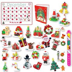 a christmas themed calendar with lots of stickers and magnets on it's side