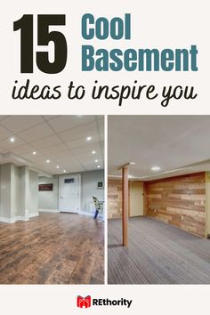 the inside of an empty room with wood flooring and white walls that says cool basement ideas to inspire you