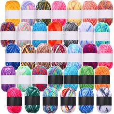 many balls of yarn in different colors and sizes