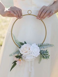 GOOD CHOICE FOR WEDDING: This exquisite floral hoop wreath full of artificial rose flowers adorned with green leaves.  These beautiful rose flowers can not only decorate the wedding scene, but also represent loyal and eternal love EXCELLENT QUALITY: These artificial rose flowers and green eucalyptus leaves are arranged in a special technique on the metal rings.  The flower hoop wreaths bright colors can better meet your decorative needs, to increase the vitality and the vigor to your home life R Bridesmaid Wreath, Rose Bride, Floral Hoop Wreath, Silk Flower Wreaths, Engagement Ceremony, Wedding Scene