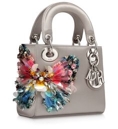 LADY DIOR - Micro "Lady Dior" satin gris brodé main Mini Lady Dior, Sac Vanessa Bruno, Lady Dior Handbag, Butterfly Bags, Micro Bag, Handbag Heaven, Beautiful Handbags, Dior Handbags, Brown Purses